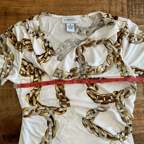 Carmen Marc Valvo Y2K Top Womens XS Chain Ruched Long Cowl Stretch Maximalist - Picture 10 of 13